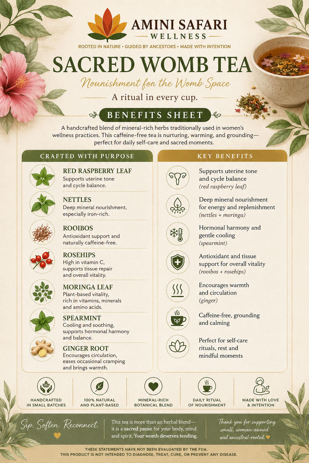 Sacred Womb Tea | Pregnancy |  Menstrual Support  | Mineral-Rich Botanical Blend | Caffeine-Free  | Handcrafted Herbal Infusion (2oz)  | Loose Leaf